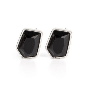 Indulge Me Paparazzi Black Faceted Post Earrings with Silver Trim Fashion Jewels